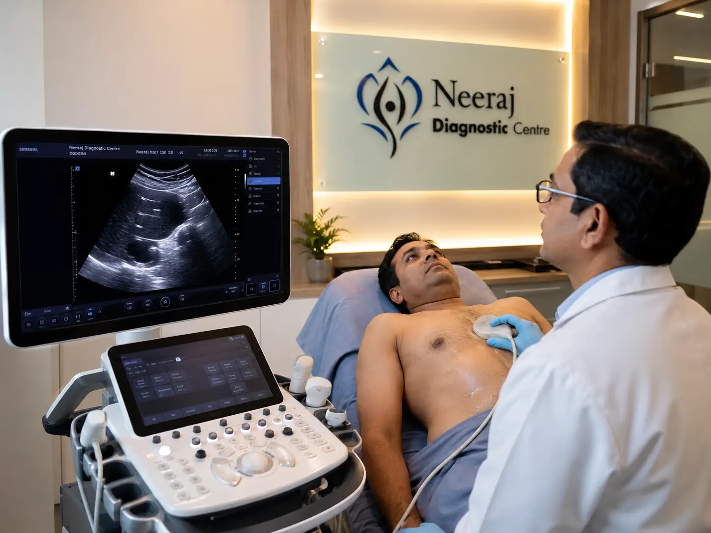Ultrasound exam at Neeraj Diagnostic Centre